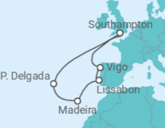 Reiseroute der Kreuzfahrt  Portugal, Spanien - Cunard