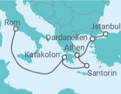 Reiseroute der Kreuzfahrt  Griechenland - Cunard