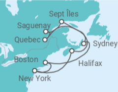 Reiseroute der Kreuzfahrt  USA, Kanada - Cunard