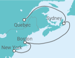 Reiseroute der Kreuzfahrt  USA, Kanada - Cunard