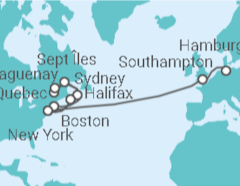 Reiseroute der Kreuzfahrt  Von New York (USA) nach Hamburg - mit Flug - Cunard