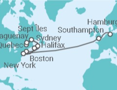 Reiseroute der Kreuzfahrt  Von New York (USA) nach Hamburg - Cunard