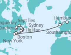 Reiseroute der Kreuzfahrt  Von Southampton (England) nach Hamburg - mit Flug - Cunard