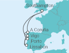 Reiseroute der Kreuzfahrt  SPAIN AND PORTUGAL - PO Cruises