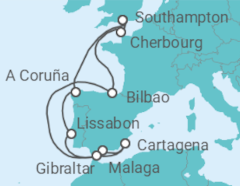 Reiseroute der Kreuzfahrt  Spain, France & Portugal with  Total Solar Eclipse - Princess Cruises