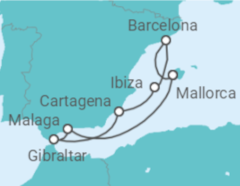 Reiseroute der Kreuzfahrt  Mediterrane Schätze mit Gibraltar ab Mallorca - mit Flug - AIDA