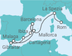 Reiseroute der Kreuzfahrt  Spanien, Italien & Gibraltar ab Barcelona - mit Flug - AIDA