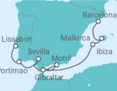 Reiseroute der Kreuzfahrt  Portugal, Spanien, Gibraltar - NCL Norwegian Cruise Line