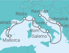 Reiseroute der Kreuzfahrt  Von der Adria zum westlichen Mittelmeer - NCL Norwegian Cruise Line