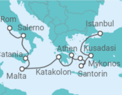 Reiseroute der Kreuzfahrt  Mittelmeer Kreuzfahrt ab Istanbul nach Rom - NCL Norwegian Cruise Line
