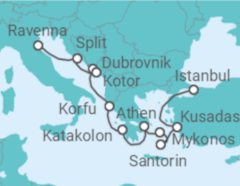 Reiseroute der Kreuzfahrt  Von Istanbul (Türkei) nach Ravenna (Italien) - NCL Norwegian Cruise Line