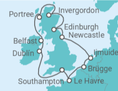 Reiseroute der Kreuzfahrt  Irland, Vereinigtes Königreich, Niederlande, Belgien, Frankreich - NCL Norwegian Cruise Line