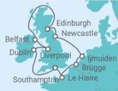 Reiseroute der Kreuzfahrt  Irland, Vereinigtes Königreich, Niederlande, Belgien, Frankreich - NCL Norwegian Cruise Line