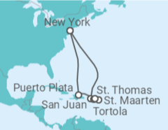 Reiseroute der Kreuzfahrt  Puerto Rico, Sint Maarten, Amerikanische Jungferninseln, Britische Jungferninseln - NCL Norwegian Cruise Line