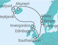Reiseroute der Kreuzfahrt  Vereinigtes Königreich, Island, Norwegen - NCL Norwegian Cruise Line