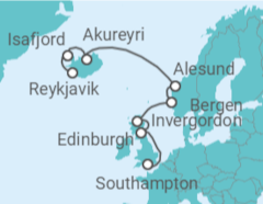 Reiseroute der Kreuzfahrt  Vereinigtes Königreich, Norwegen, Island - NCL Norwegian Cruise Line