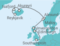 Reiseroute der Kreuzfahrt  Island, Norwegen, Vereinigtes Königreich - NCL Norwegian Cruise Line