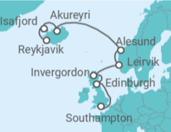 Reiseroute der Kreuzfahrt  Island, Norwegen, Vereinigtes Königreich - NCL Norwegian Cruise Line