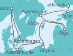 Reiseroute der Kreuzfahrt  Norwegen, Deutschland, Polen, Litauen, Lettland, Schweden, Estland - NCL Norwegian Cruise Line
