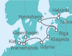 Reiseroute der Kreuzfahrt  Estland, Schweden, Lettland, Litauen, Polen, Deutschland, Dänemark - NCL Norwegian Cruise Line