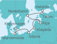 Reiseroute der Kreuzfahrt  Deutschland, Polen, Litauen, Lettland, Schweden, Estland - NCL Norwegian Cruise Line