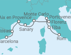 Reiseroute der Kreuzfahrt  Spanien, Monaco, Italien - Azamara