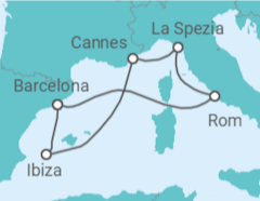 Reiseroute der Kreuzfahrt  Italien, Frankreich, Spanien - Virgin Voyages
