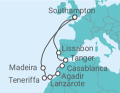 Reiseroute der Kreuzfahrt  Kanaren - Cunard