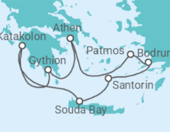 Reiseroute der Kreuzfahrt  Griechenland, Türkei - Silversea