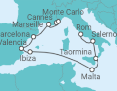 Reiseroute der Kreuzfahrt  Italien, Malta, Spanien, Frankreich - Oceania Cruises