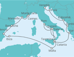 Reiseroute der Kreuzfahrt  Von Venedig  nach Monte Carlo, Monaco - Oceania Cruises