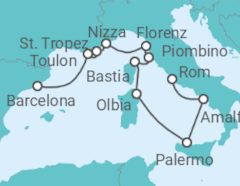 Reiseroute der Kreuzfahrt  Von Civitavecchia (Rom) nach Barcelona - Oceania Cruises