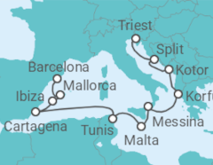 Reiseroute der Kreuzfahrt  Von Triest (Italien) nach Barcelona - Oceania Cruises