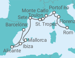 Reiseroute der Kreuzfahrt  Von Barcelona nach Civitavecchia (Rom) - Oceania Cruises