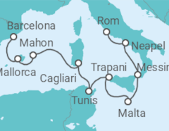 Reiseroute der Kreuzfahrt  Italien, Malta, Tunesien, Spanien - Oceania Cruises