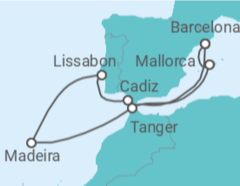 Reiseroute der Kreuzfahrt  Marokko, Portugal, Spanien - Celebrity Cruises
