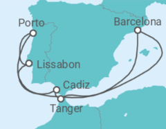 Reiseroute der Kreuzfahrt  Portugal, Spanien, Marokko - Celebrity Cruises