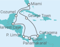 Reiseroute der Kreuzfahrt  Kaimaninseln, Kolumbien, Panama, Costa Rica, Mexiko - NCL Norwegian Cruise Line