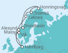 Reiseroute der Kreuzfahrt  Sommer am Nordkap Alles Inklusive - Costa Kreuzfahrten