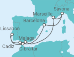 Reiseroute der Kreuzfahrt  Spanien, Gibraltar, Portugal, Frankreich - Costa Cruceros