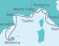 Reiseroute der Kreuzfahrt  Italien, Monaco, Frankreich, Spanien - Oceania Cruises
