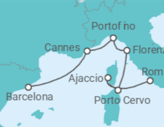 Reiseroute der Kreuzfahrt  A Journey through the Picturesque Mediterranean & Historic Beauty of the Sparkling Riviera - Explora Journeys