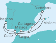Reiseroute der Kreuzfahrt  11 Nächte - Faszination Mittelmeer - ab/bis Palma - mit Flug - Mein Schiff