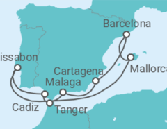 Reiseroute der Kreuzfahrt  11 Nächte - Faszination Mittelmeer - ab/bis Palma - mit Flug - Mein Schiff
