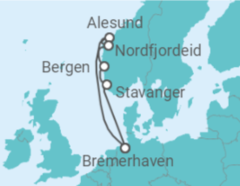 Reiseroute der Kreuzfahrt  7 Nächte - Norwegens Fjordwelten - ab/bis Bremerhaven - Mein Schiff