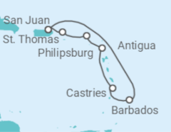 Reiseroute der Kreuzfahrt  Southern Caribbean with Barbados - Princess Cruises
