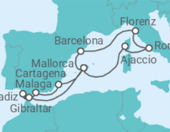 Reiseroute der Kreuzfahrt  14 Nächte - Schönheiten des westlichen Mittelmeers - ab/bis Palma - Mein Schiff