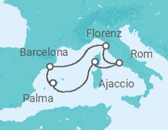 Reiseroute der Kreuzfahrt  7 Nächte - Faszination Mittelmeer - ab/bis Palma - mit Flug - Mein Schiff
