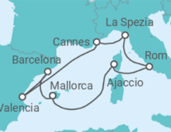 Reiseroute der Kreuzfahrt  9 Nächte - Glanzlichter am westlichen Mittelmeer - ab/bis Palma - mit Flug - Mein Schiff