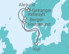 Reiseroute der Kreuzfahrt  7 Nächte - Naturwunder Fjordland - ab/bis Kiel - mit Flug - Mein Schiff
